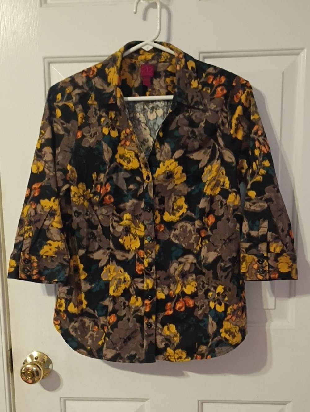 212 Collection Floral Button-Down Shirt - Black, Yellow,